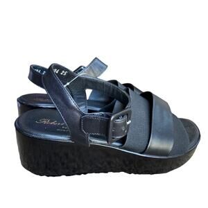 Robert Clergerie Pod Wedge Sandals Leather Platform Open Toe Ankle Strap Black 6